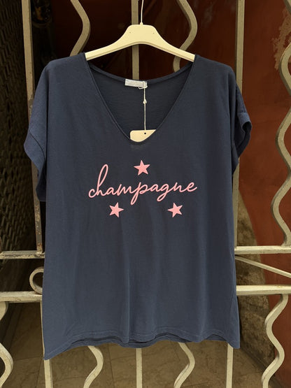 GRANDE TAILLE - T-shirt Champagne bleu marine
