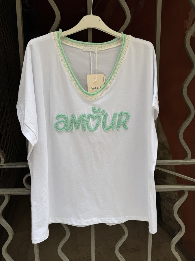 T-shirt AMOUR col V menthe