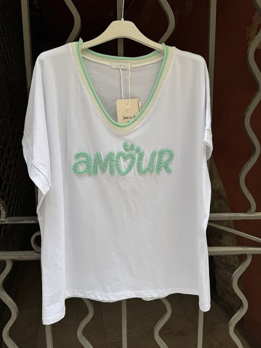 T-shirt AMOUR col V menthe
