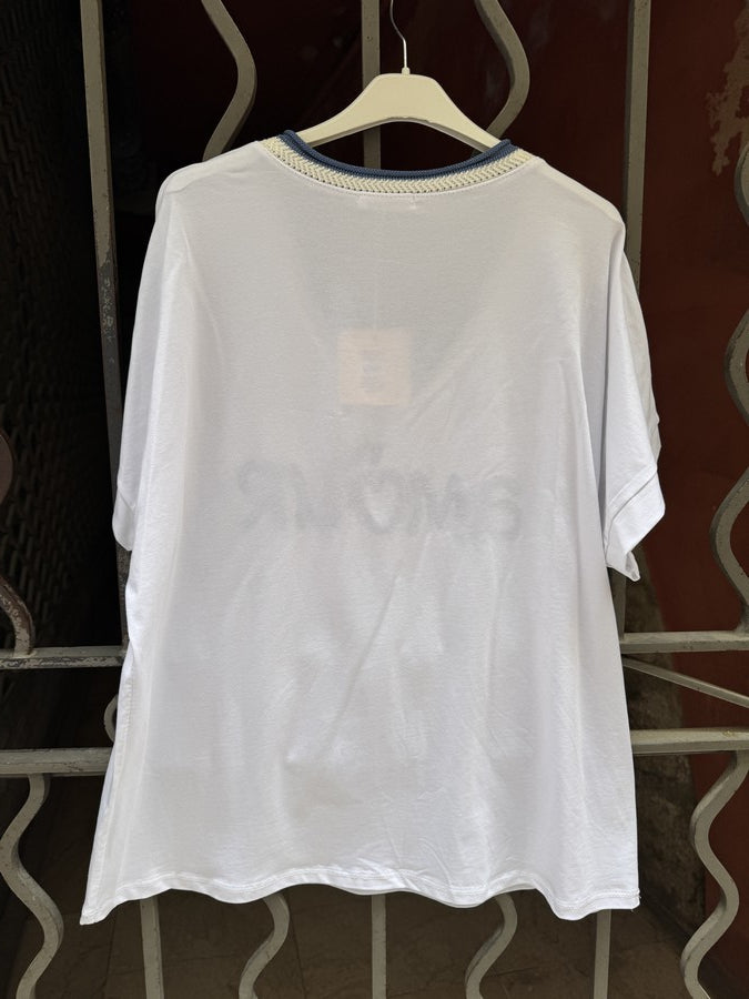 T-shirt AMOUR col V bleu jean