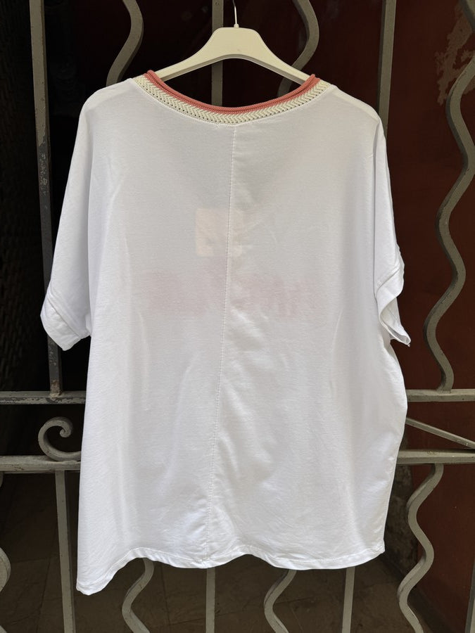 T-shirt AMOUR col V corail