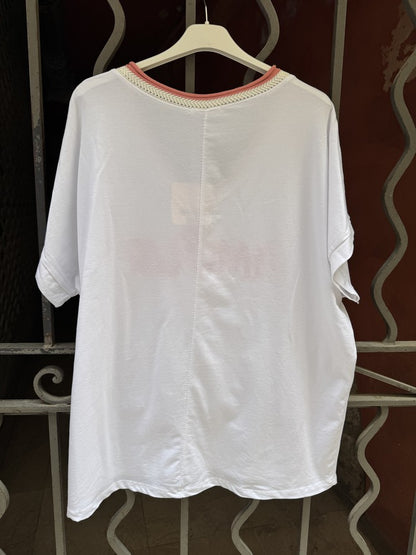 T-shirt AMOUR col V corail