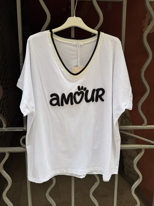 T-shirt AMOUR col V noir