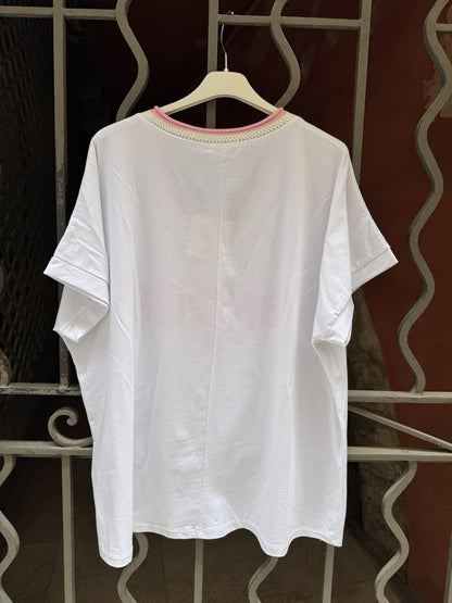 T-shirt AMOUR col V rose