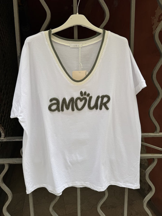 T-shirt AMOUR col V kaki