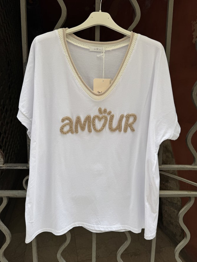 T-shirt AMOUR col V beige