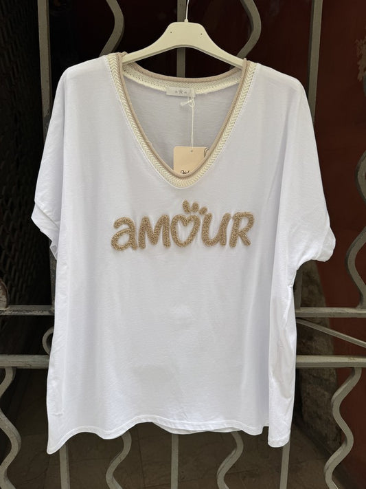 T-shirt AMOUR col V beige