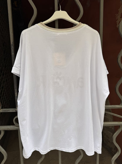 T-shirt AMOUR col V beige