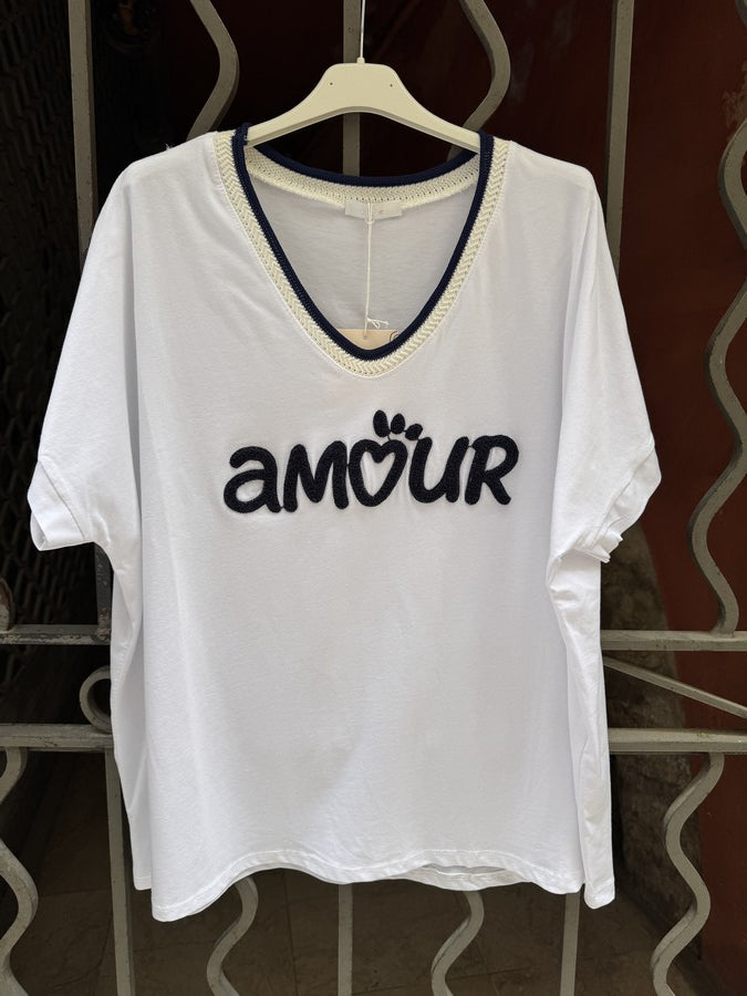 T-shirt AMOUR col V bleu marine