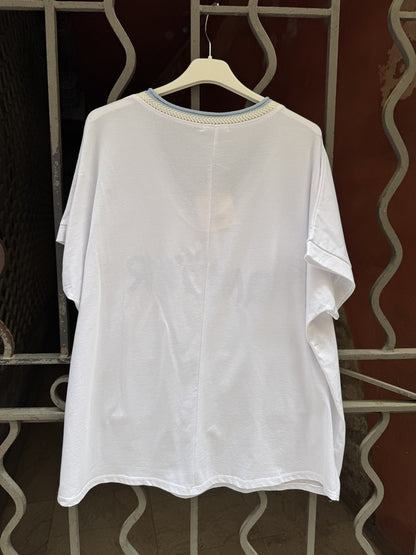 T-shirt AMOUR col V bleu ciel