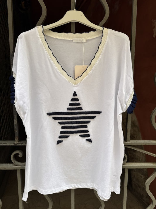 T-shirt étoile manches volants noir