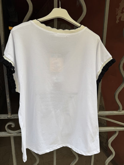 T-shirt étoile manches volants bleu marine