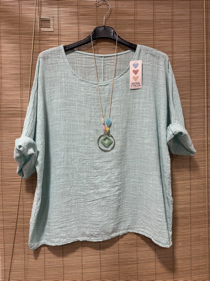 Blouse coton avec sautoir menthe