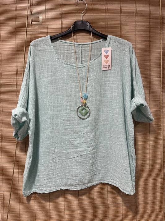 Blouse coton avec sautoir menthe