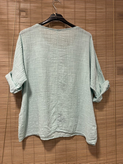 Blouse coton avec sautoir menthe