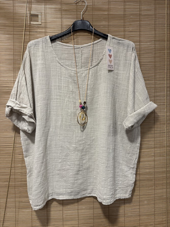 Blouse coton avec sautoir sable