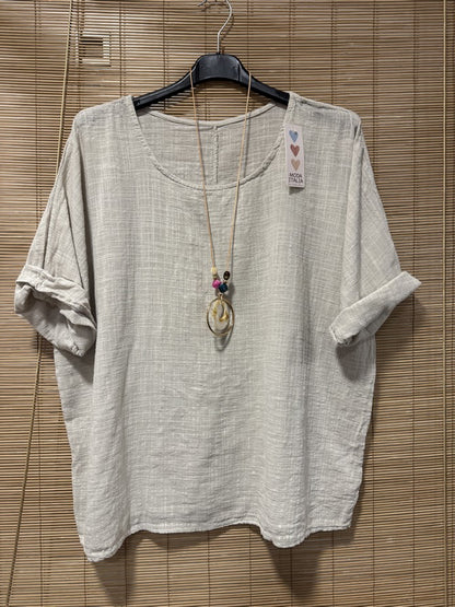 Blouse coton avec sautoir sable