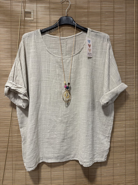Blouse coton avec sautoir sable