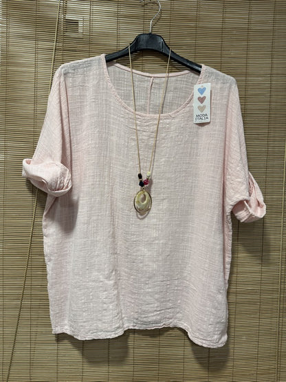 Blouse coton avec sautoir rose