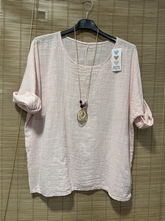 Blouse coton avec sautoir rose