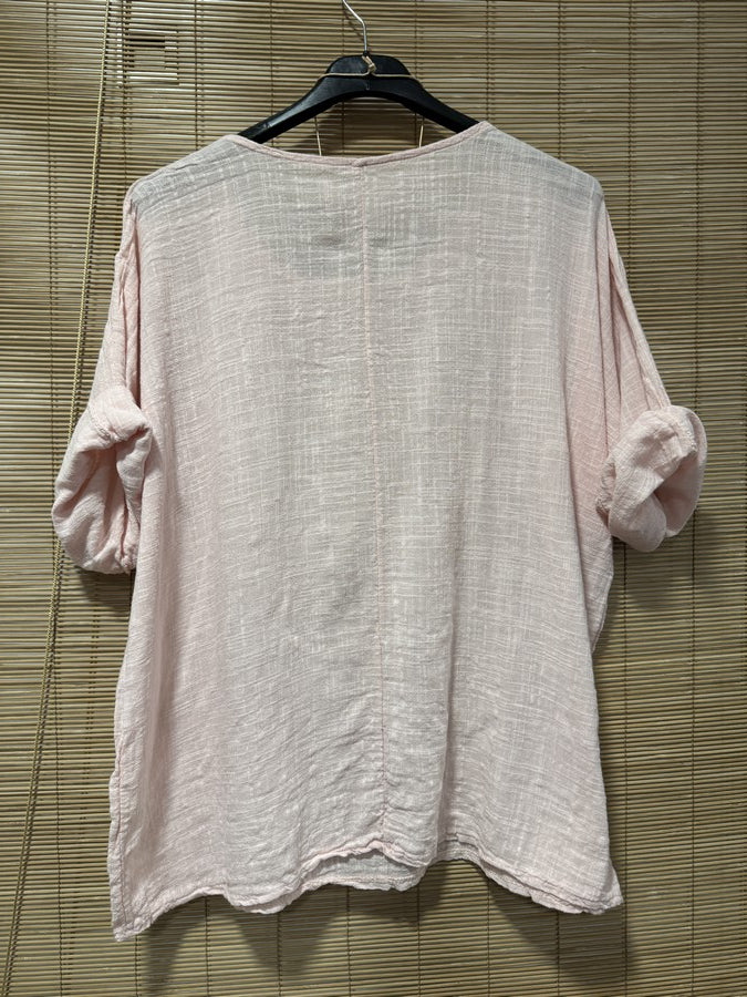 Blouse coton avec sautoir rose