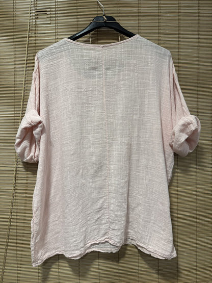 Blouse coton avec sautoir rose