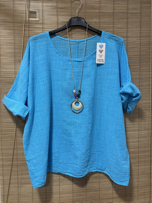 Blouse coton avec sautoir bleue