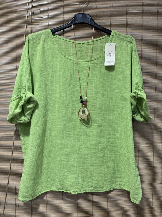 Blouse coton avec sautoir vert anis
