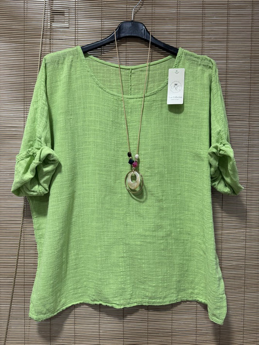 Blouse coton avec sautoir vert anis