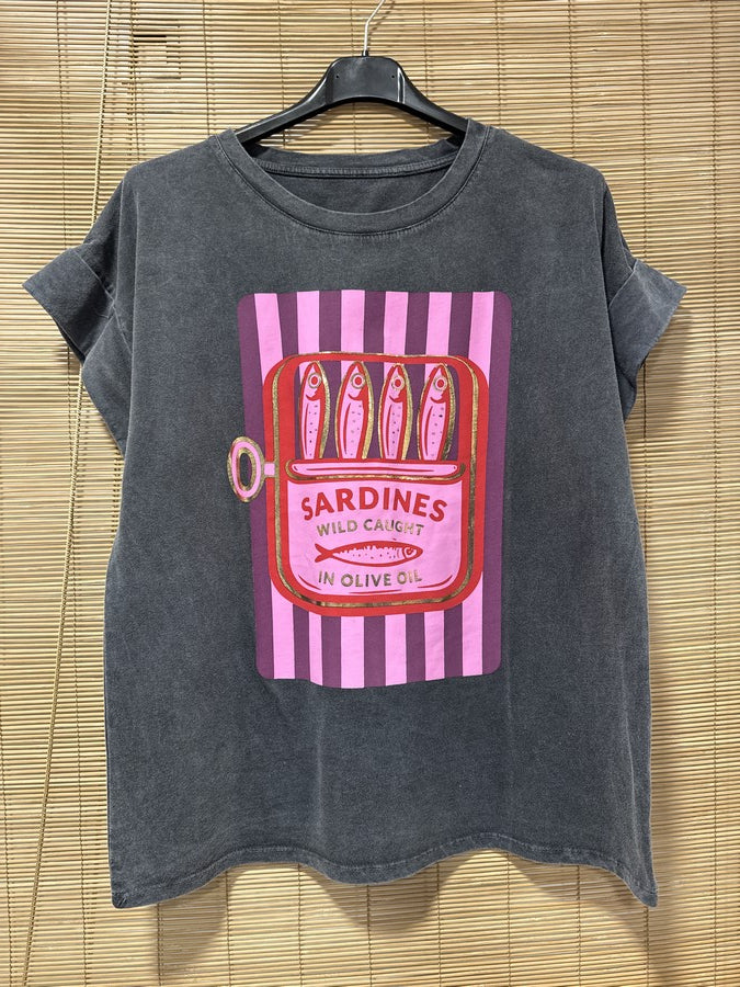 T-shirt anthracite SARDINES rose/violet