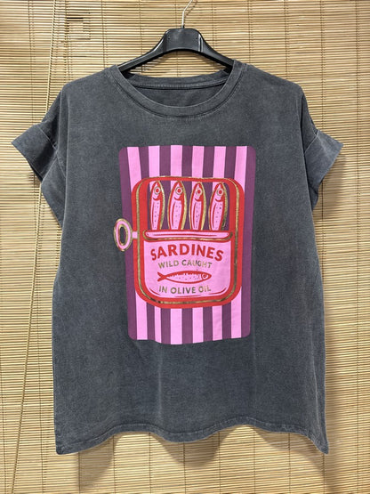 T-shirt anthracite SARDINES rose/violet