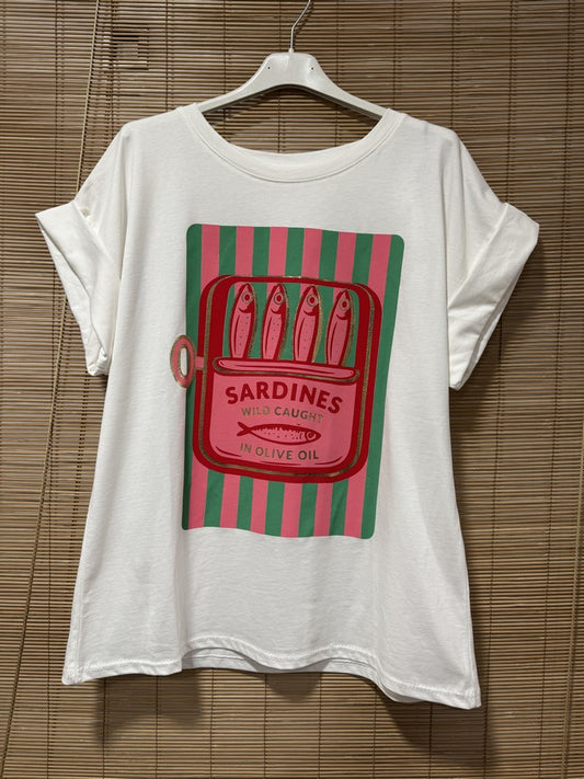 T-shirt blanc SARINE vert/rose