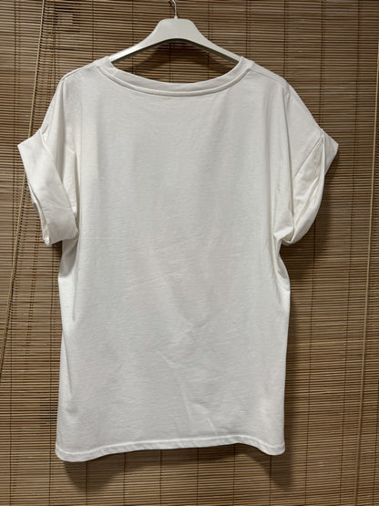 T-shirt blanc SARINE vert/rose