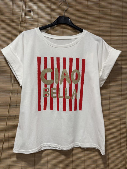 T-shirt blanc CIAO BELLA rouge