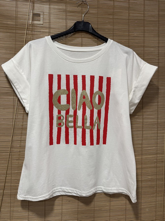 T-shirt blanc CIAO BELLA rouge