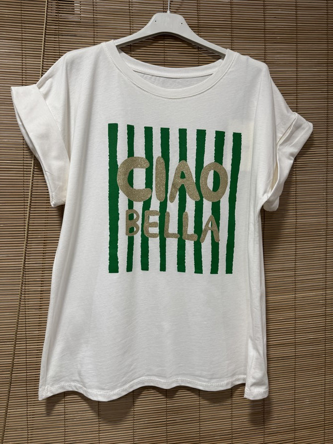 T-shirt blanc CIAO BELLA vert gazon