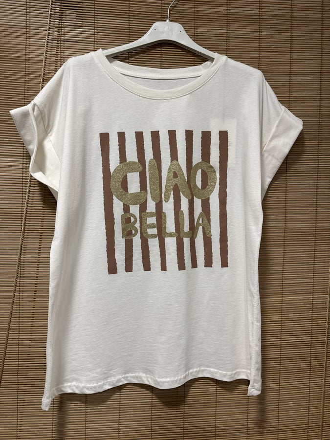 T-shirt blanc CIAO BELLA beige