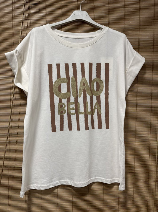 T-shirt blanc CIAO BELLA beige