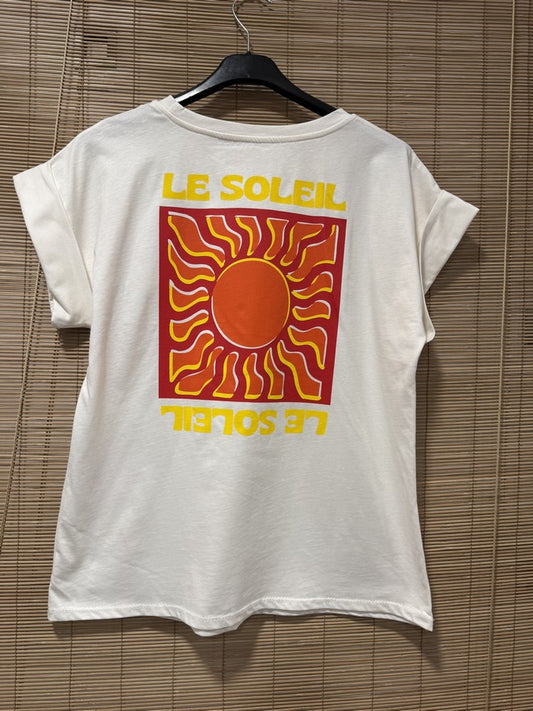 T-shirt blanc LE SOLEIL rouge/jaune