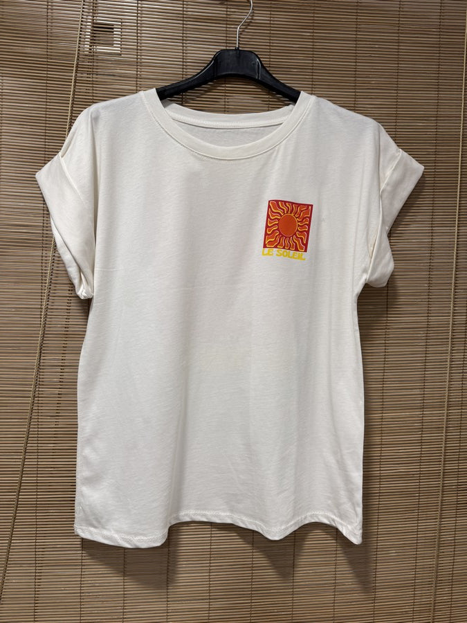 T-shirt blanc LE SOLEIL rouge/jaune