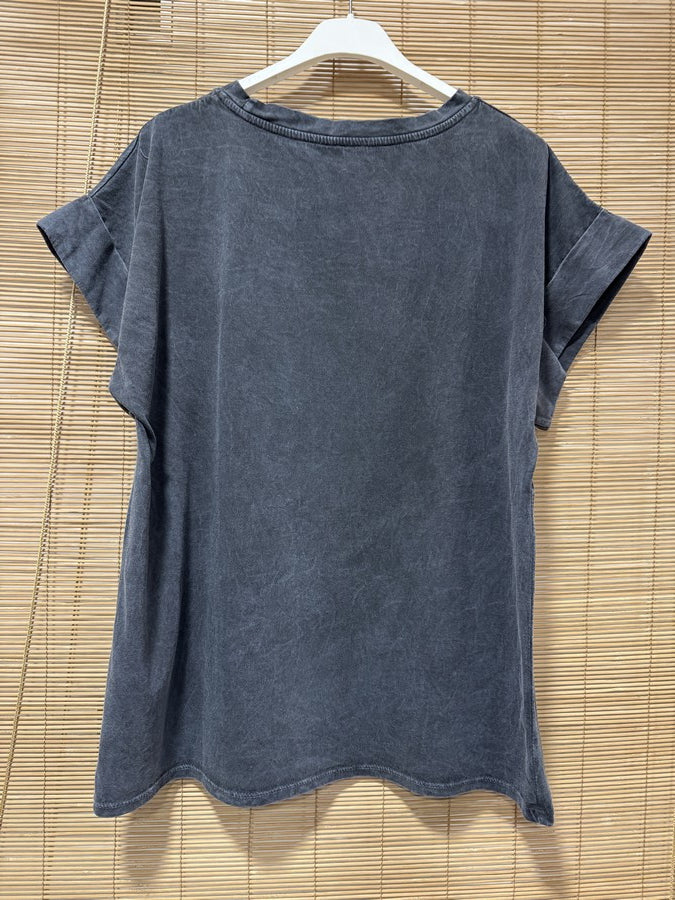 T-shirt anthracite SARDINES rose/vert