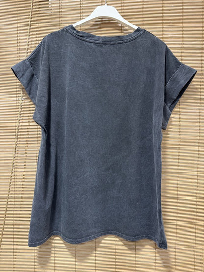 T-shirt anthracite SARDINES rose/vert