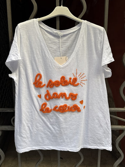 T-shirt Le soleil dans le Coeur orange