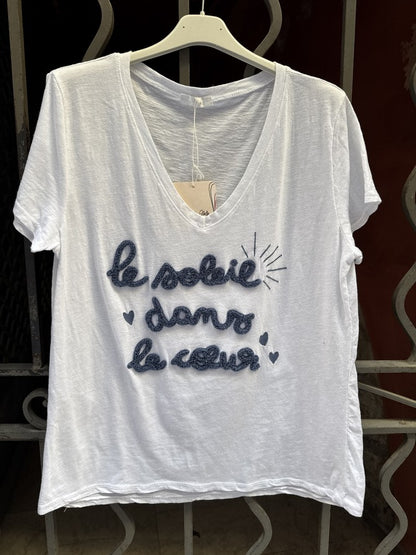 T-shirt Le soleil dans le Coeur bleu jean