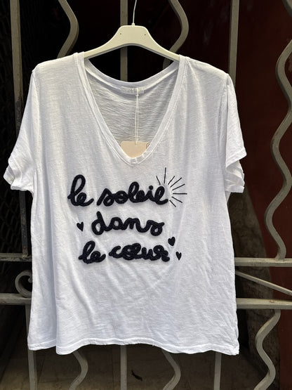 T-shirt Le soleil dans le Coeur bleu marine