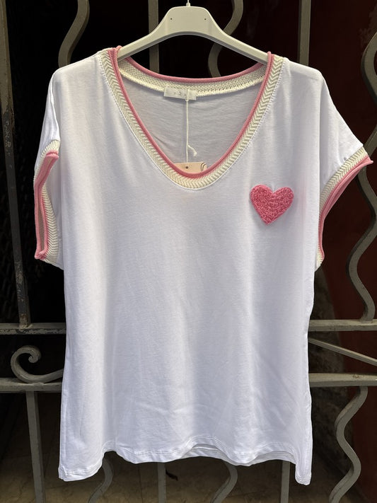 T-shirt Coeur poitrine rose