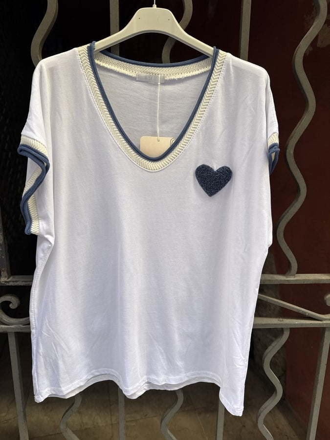 T-shirt Coeur poitrine bleu jean