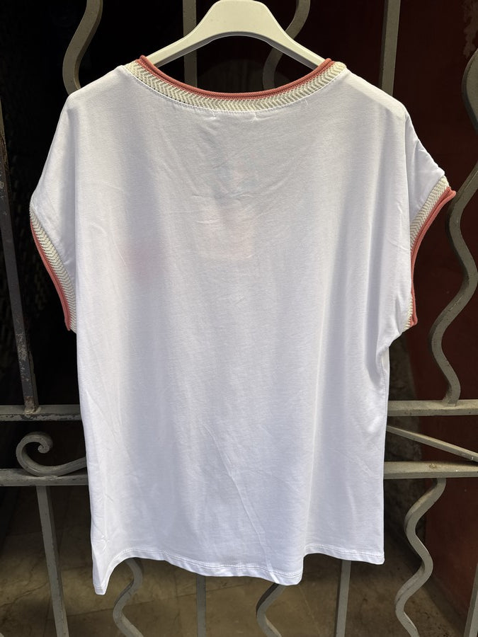 T-shirt Coeur poitrine corail
