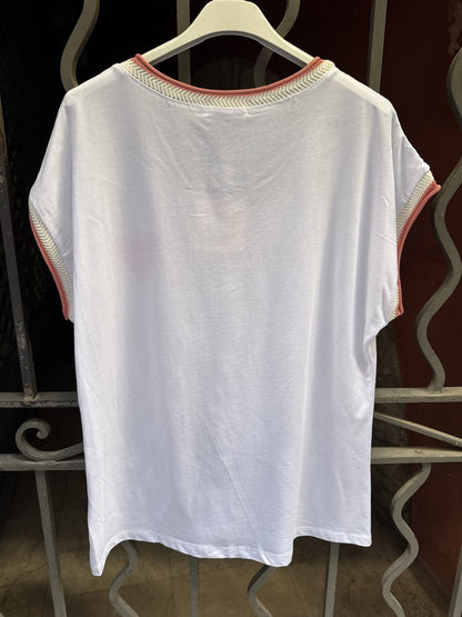 T-shirt Coeur poitrine corail