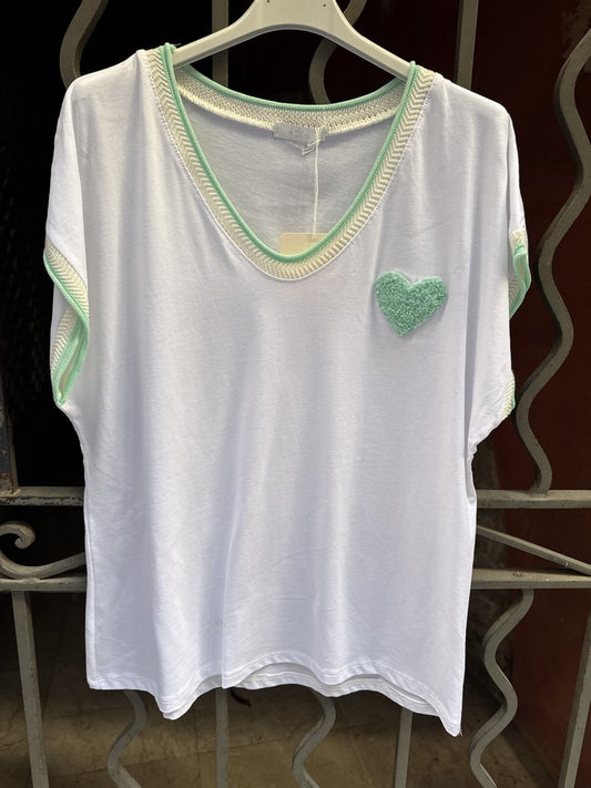 T-shirt Coeur poitrine menthe